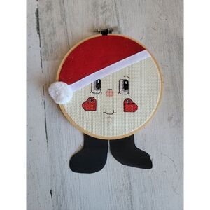 Santa Claus cross stitch face heart Santa hat ornament Xmas figure
